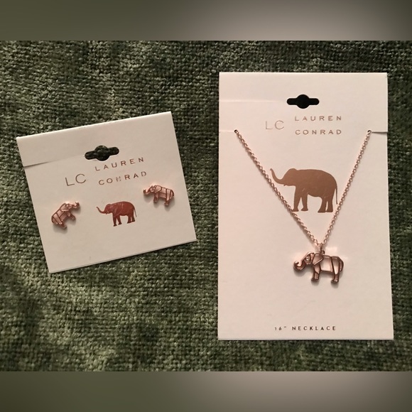 Lauren Conrad Elephant Pendant Necklace & Earrings Set in Rose Gold - Picture 1 of 9